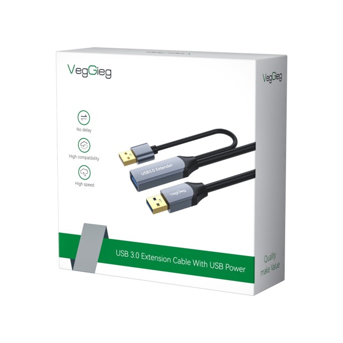 Veggieg USB 3.0 Aktif Uzatma Kablosu Sinyal Güçlendiricili (Repeater) USB-A Erkek to Dişi Extender Uzatıcı Kablo 5 Metre