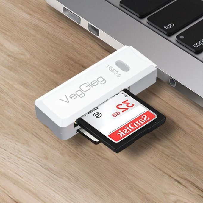 VegGieg USB 3.0 SD ve Micro SD Hafıza Kart Okuyucu Beyaz