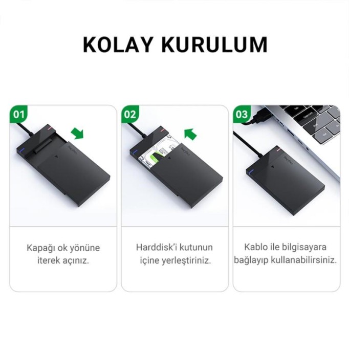 VegGieg USB 3.0 Type-C 2.5" inch SATA SSD Hard Disk Kutusu
