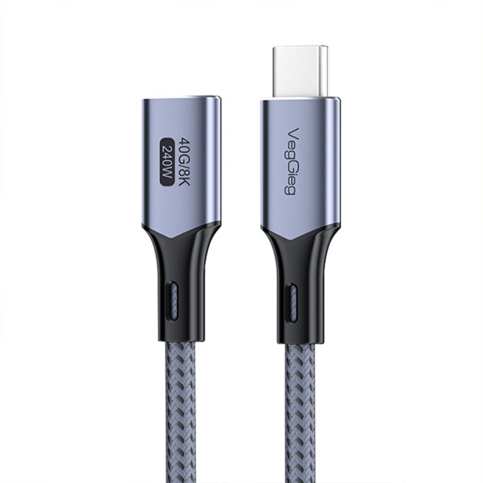 Veggieg USB 4.0 240W 40Gbps E-Mark Thunderbolt 4 8K 60Hz Type-C Uzatma Kablosu 1 Metre