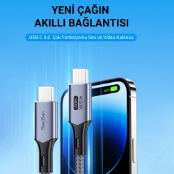 Veggieg USB 4.0 240W PD 40Gbps 8K 60Hz E-Mark Çipli Thunderbolt 4 Uyumlu Type-C to Type-C Görüntü Hızlı Şarj ve Data Aktarım Kablosu 50 CM