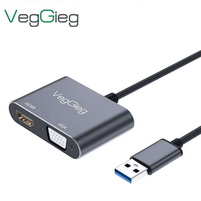 VegGieg USB-A to 4K 30Hz HDMI ve 1080P 60Hz VGA Görüntü Çevirici Kablo