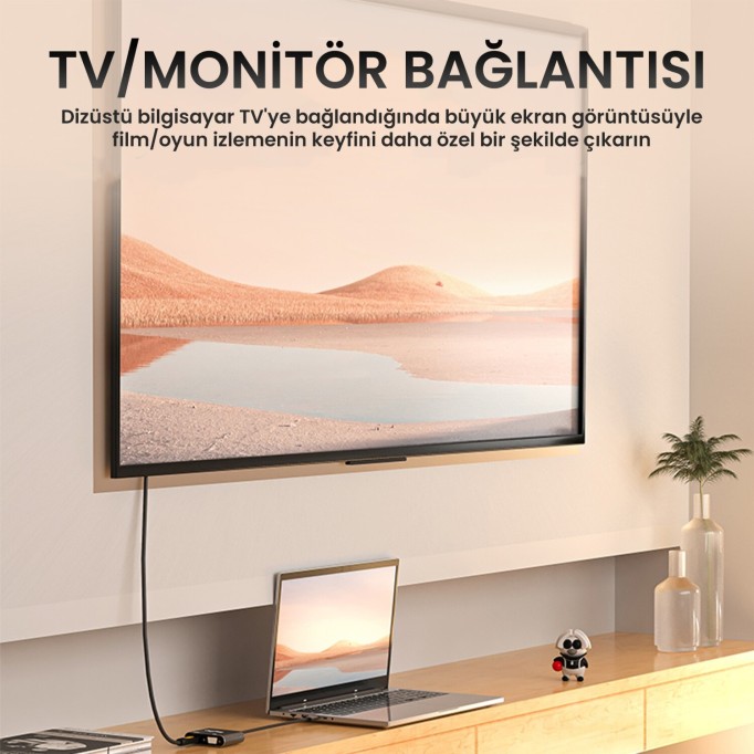 VegGieg USB-A to 4K 30Hz HDMI ve 1080P 60Hz VGA Görüntü Çevirici Kablo