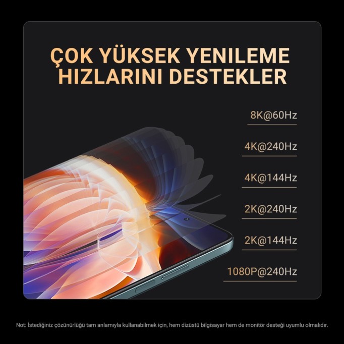 Veggieg USB-C to HDMI Kablo 8K@60Hz 4K@240Hz 48Gbps HDR 3D Destekli Örgülü Görüntü Aktarım Kablosu 2 Metre