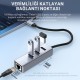 Veggieg USB Type-C to 100Mbps RJ45 Ethernet LAN Çevirici ve 3 Portlu USB 2.0 Hub Çoklayıcı Adaptör