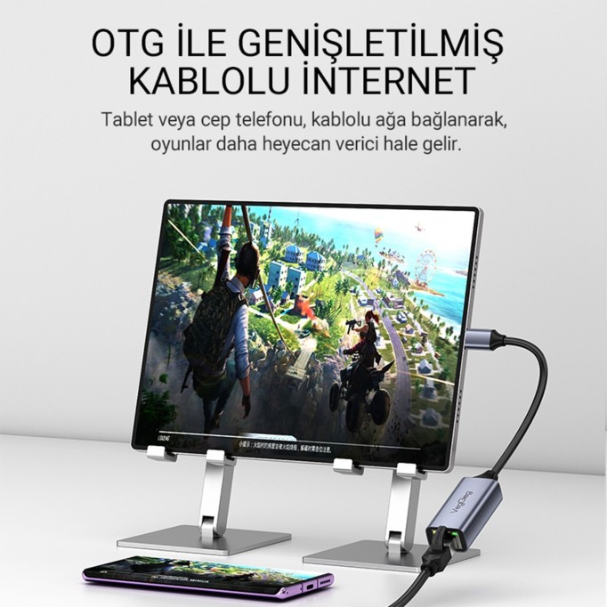 Veggieg USB Type-C to 100Mbps RJ45 Lan Ethernet İnternet Bağlantı Çevirici Dönüştürücü Adaptör