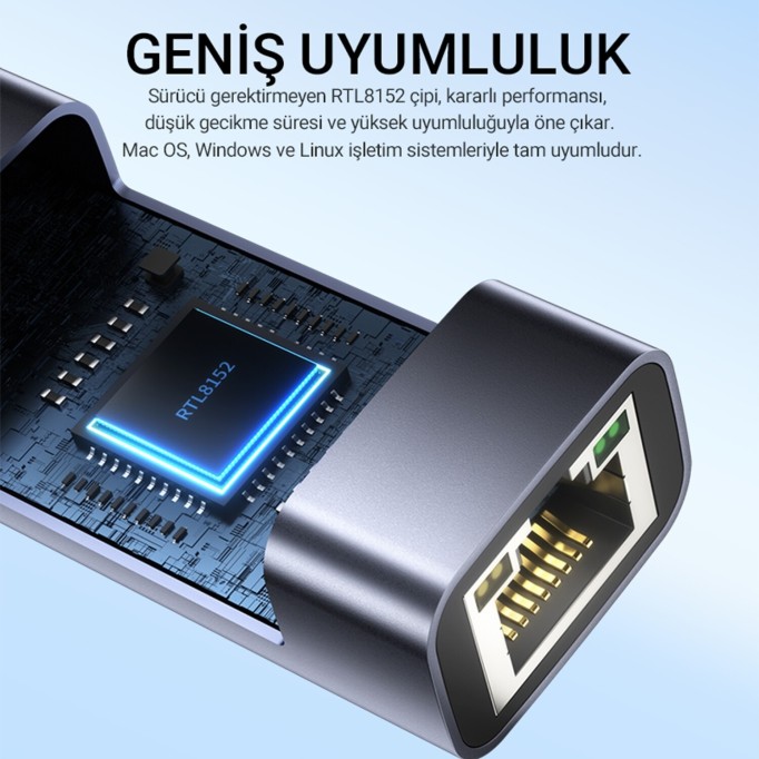 Veggieg USB Type-C to 100Mbps RJ45 Lan Ethernet İnternet Bağlantı Çevirici Dönüştürücü Adaptör