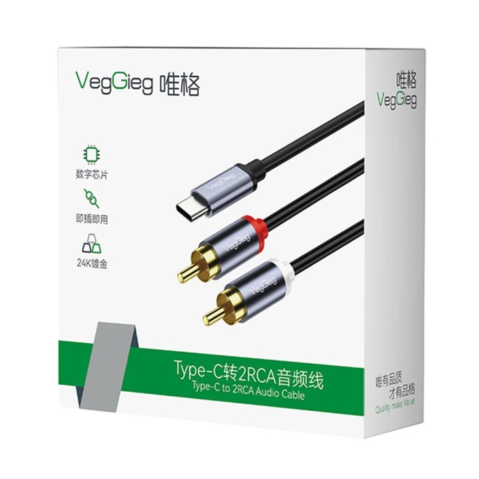 VegGieg USB Type-C to 2 RCA Ses Kablosu 3 Metre