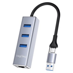 VegGieg USB ve Type-C Gigabit Ethernet Adaptörü 3 Port USB 3.0 Çoklayıcı Hub