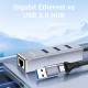 VegGieg USB ve Type-C Gigabit Ethernet Adaptörü 3 Port USB 3.0 Çoklayıcı Hub
