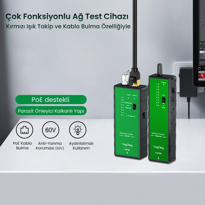 VegGieg V-E109 Çok Fonksiyonlu Poe Destekli Fiber Optik Ağ Test Cihazı
