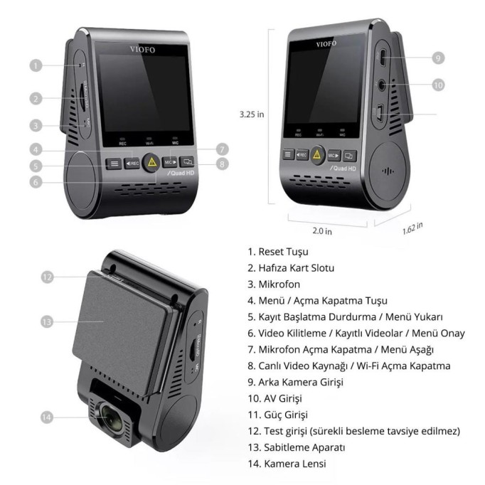 Viofo A129 Plus Duo IR Gece Görüşlü 2K Quad HD Araç Kamerası