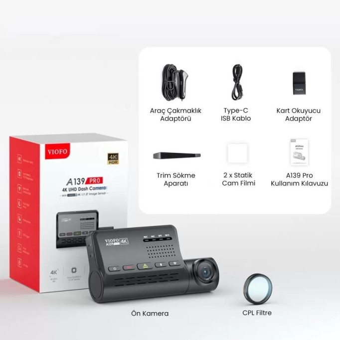 Viofo A139 Pro 4K HDR Sony Starvis 2 Sensör 5GHz WiFi GPS'li Araç Kamerası