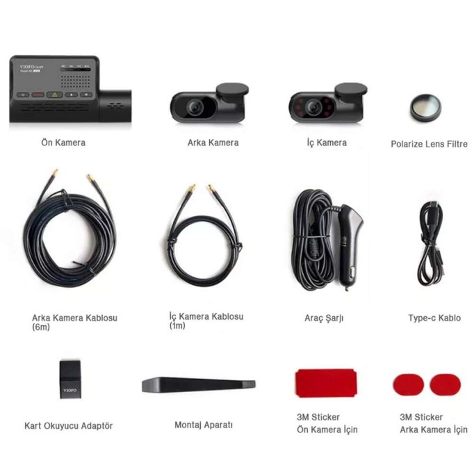 Viofo A139 WiFi GPS Modüllü 3 Kameralı QHD 2K Araç Kamerası