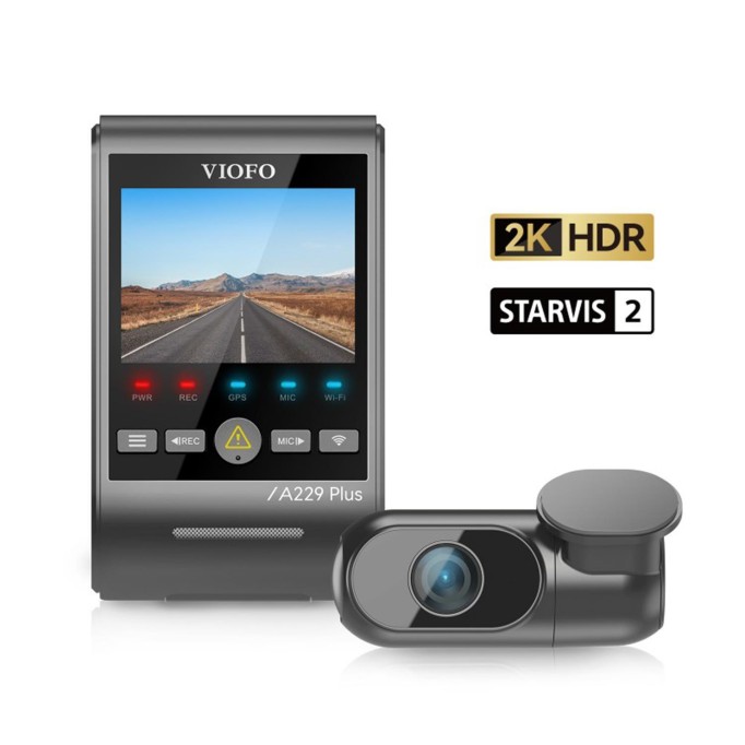 Viofo A229 Plus 2 Kameralı Ön+Arka 2K+2K HDR Sony Starvis 2 Sensörlü Wi-Fi GPS'li Araç Kamerası