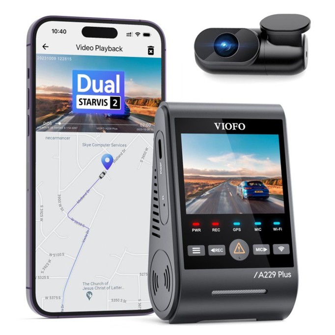 Viofo A229 Plus 2 Kameralı Ön+Arka 2K+2K HDR Sony Starvis 2 Sensörlü Wi-Fi GPS'li Araç Kamerası