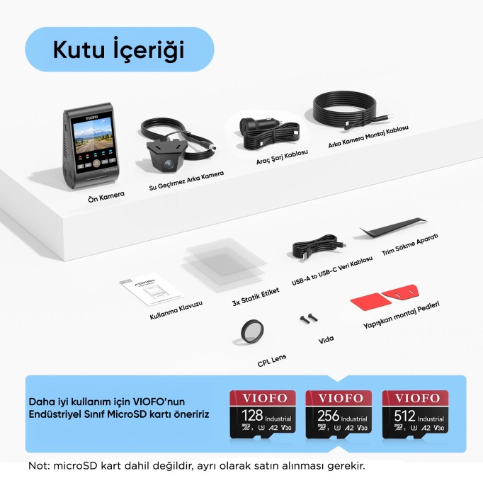Viofo A229 Ultra 2 Kameralı Ön ve Arka Dış Su Geçirmez 4K+4K Sony Starvis 2 Sensörlü Dual HDR Wi-Fi 6 GPS'li Araç Kamerası