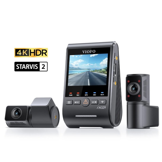 Viofo A329S 3 Kameralı Ön+Arka+İç 4K+2K+2K Wi-Fi 6 HDR Sony STARVIS 2 Sensör GPS'li SSD Destekli Araç Kamerası