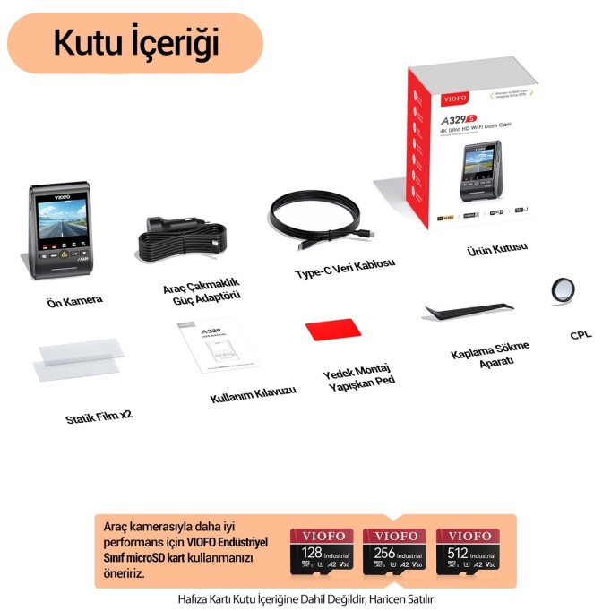 Viofo A329S 4K 60FPS Wi-Fi 6 HDR Sony STARVIS 2 Sensör GPS'li SSD Destekli Araç Kamerası