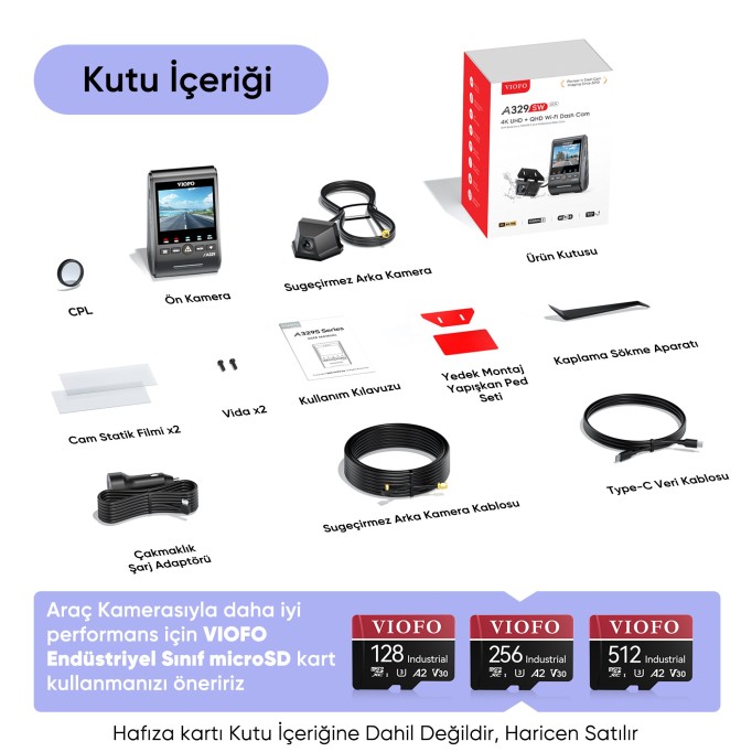 Viofo A329SW 2 Kameralı Ön ve Dış Arka Su Geçirmez 4K 60FPS+2K Sony STARVIS 2 Sensör GPS'li Araç Kamerası