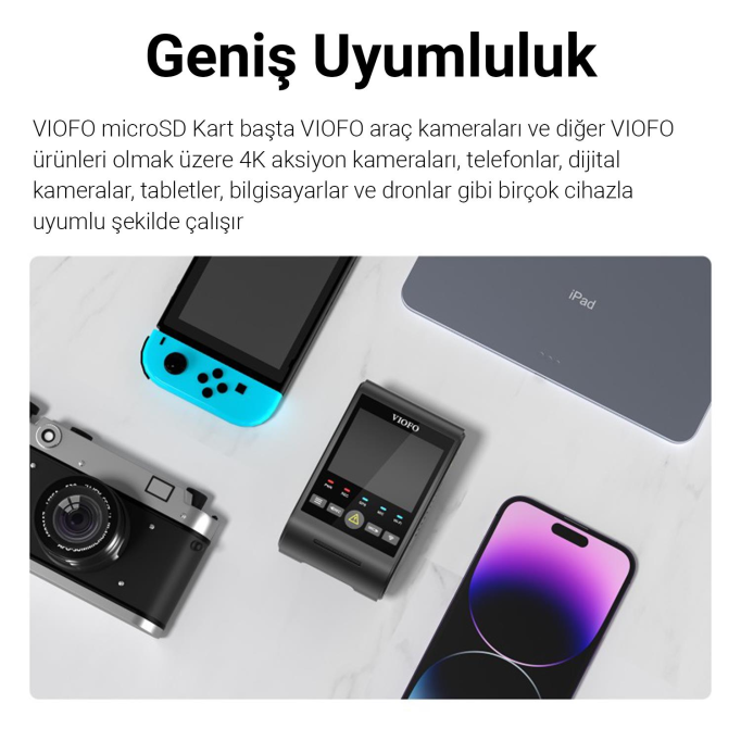 Viofo High Endurance Class 10 A2 V30 100MB/s Okuma 90MB/s Yazma Micro SD Hafıza Kartı 256GB