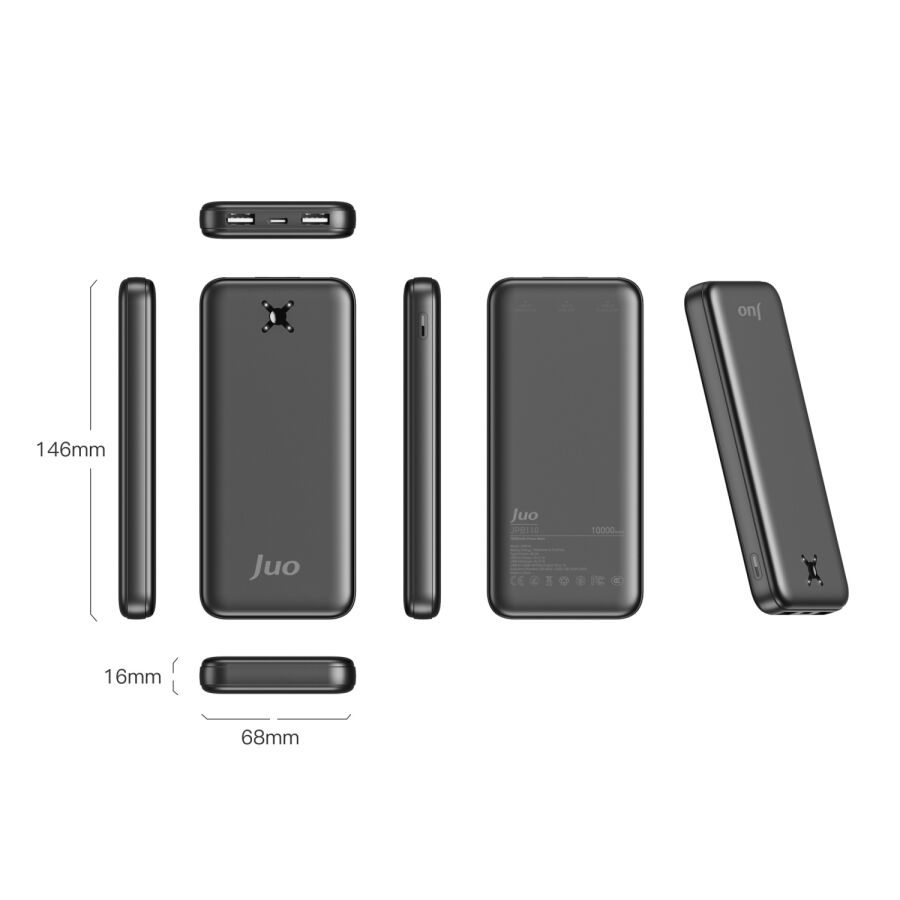 Juo 10000 mAh 10.5W Çift USB-A Çıkışlı Powerbank Taşınabilir Hızlı Şarj Cihazı Siyah - 5