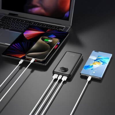 Juo 10000 mAh 22.5W Dijital Led Ekranlı Taşınabilir Hızlı Şarj Cihazı Powerbank Siyah - 5