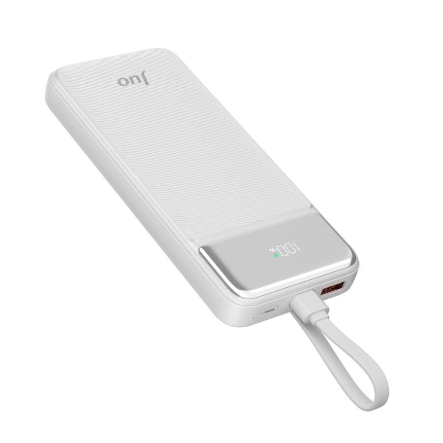 Juo 10000 mAh 22.5W Led Ekranlı Lightning ve Type-C Kablolu Powerbank Taşınabilir Hızlı Şarj Cihazı Beyaz - 2