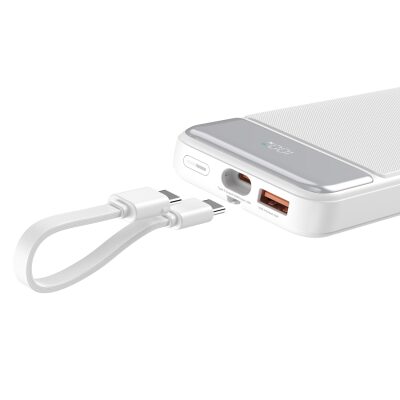 Juo 10000 mAh 22.5W Led Ekranlı Lightning ve Type-C Kablolu Powerbank Taşınabilir Hızlı Şarj Cihazı Beyaz - 3