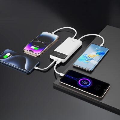 Juo 10000 mAh 22.5W Led Ekranlı Lightning ve Type-C Kablolu Powerbank Taşınabilir Hızlı Şarj Cihazı Beyaz - 5