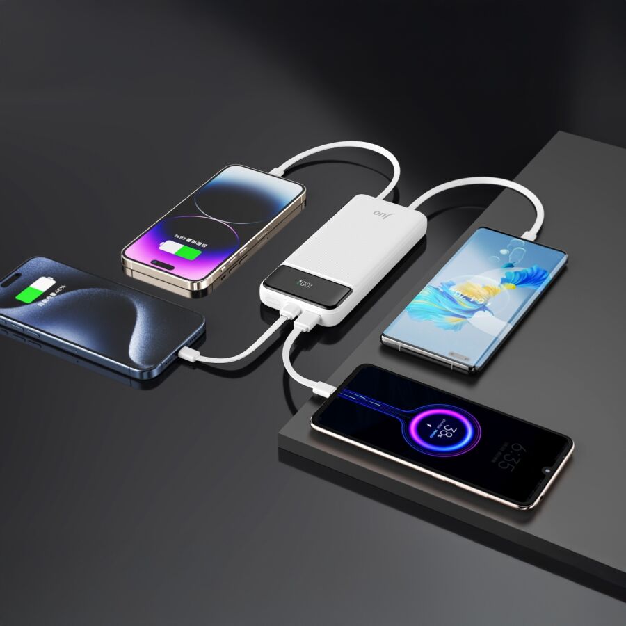 Juo 10000 mAh 22.5W Led Ekranlı Lightning ve Type-C Kablolu Powerbank Taşınabilir Hızlı Şarj Cihazı Beyaz - 5