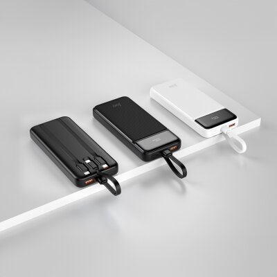 Juo 10000 mAh 22.5W Led Ekranlı Lightning ve Type-C Kablolu Powerbank Taşınabilir Hızlı Şarj Cihazı Siyah - 6