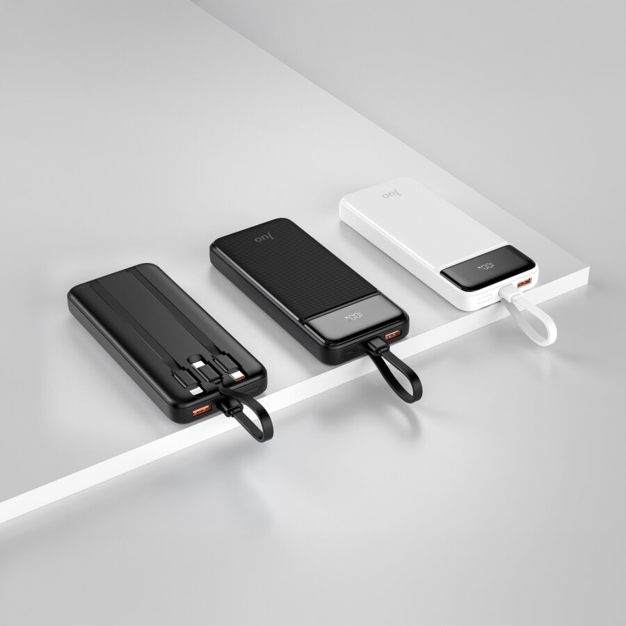 Juo 10000 mAh 22.5W Led Ekranlı Lightning ve Type-C Kablolu Powerbank Taşınabilir Hızlı Şarj Cihazı Siyah - 6