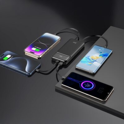 Juo 10000 mAh 22.5W Led Ekranlı Lightning ve Type-C Kablolu Powerbank Taşınabilir Hızlı Şarj Cihazı Siyah - 4