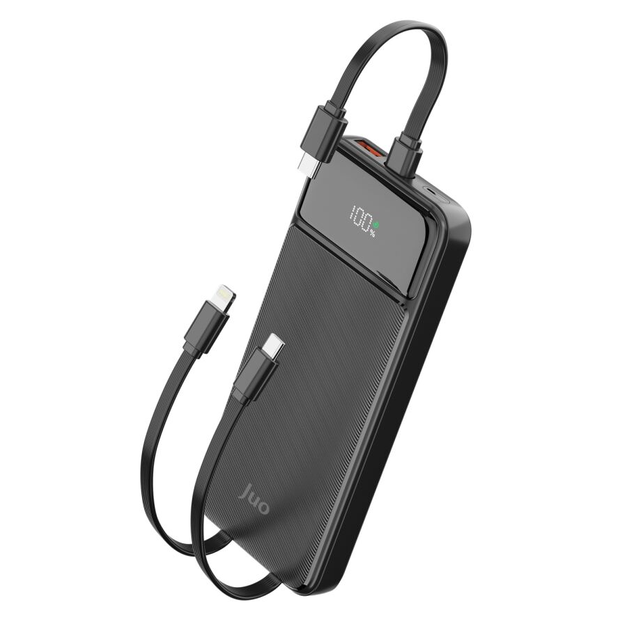 Juo 10000 mAh 22.5W Led Ekranlı Lightning ve Type-C Kablolu Powerbank Taşınabilir Hızlı Şarj Cihazı Siyah - 1