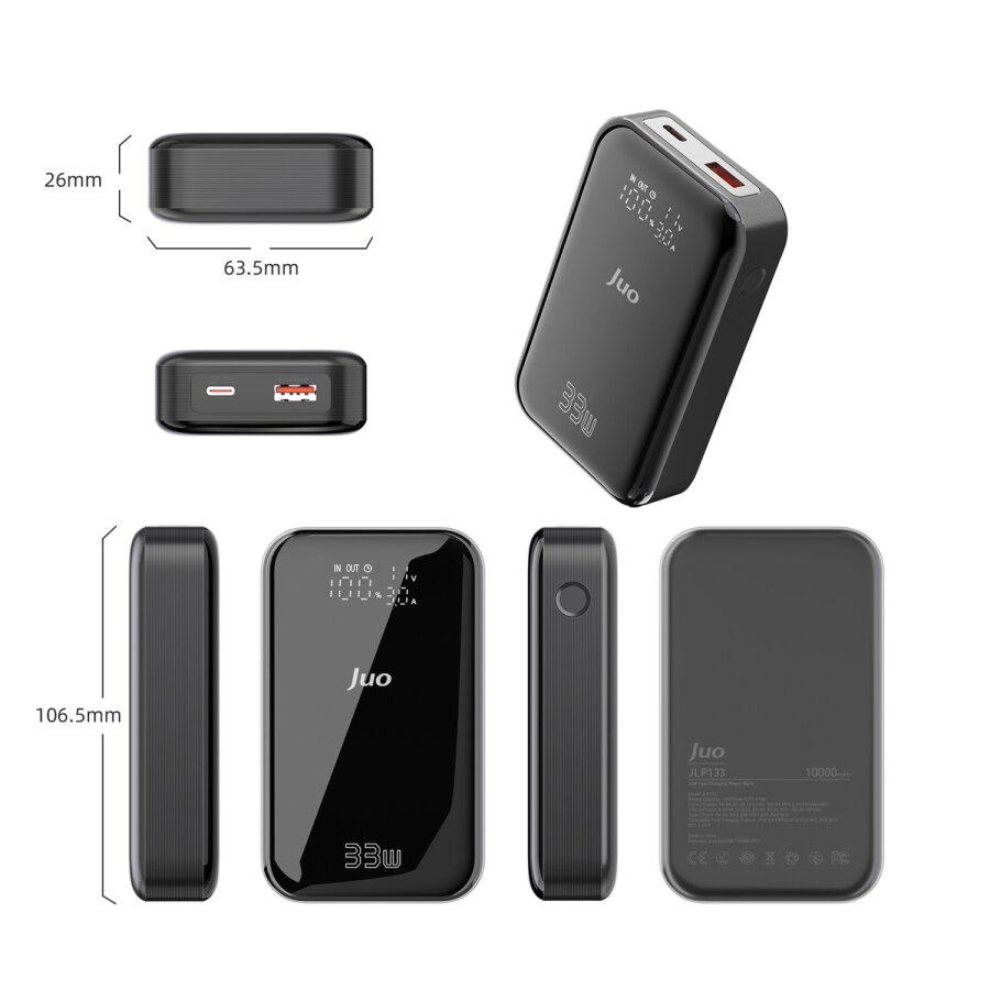 Juo 10000 mAh 33W LED Watt Amper Göstergeli USB-A + Type-C Powerbank Taşınabilir Hızlı Şarj Cihazı - 8