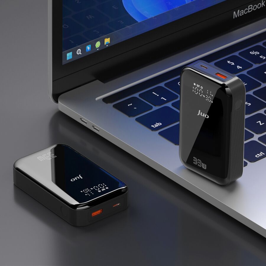 Juo 10000 mAh 33W LED Watt Amper Göstergeli USB-A + Type-C Powerbank Taşınabilir Hızlı Şarj Cihazı - 4