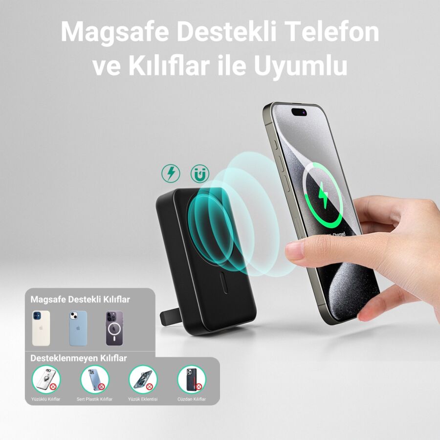 Juo 10000 mAh MagSafe Powerbank Standlı PD20W Taşınabilir Kablosuz Hızlı Şarj Cihazı Beyaz - 5