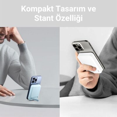 Juo 10000 mAh MagSafe Powerbank Standlı PD20W Taşınabilir Kablosuz Hızlı Şarj Cihazı Beyaz - 8