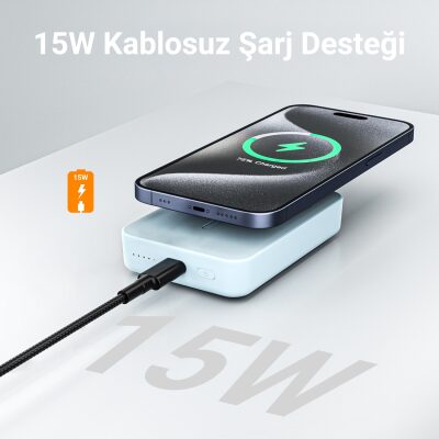 Juo 10000 mAh MagSafe Powerbank Standlı PD20W Taşınabilir Kablosuz Hızlı Şarj Cihazı Siyah - 6