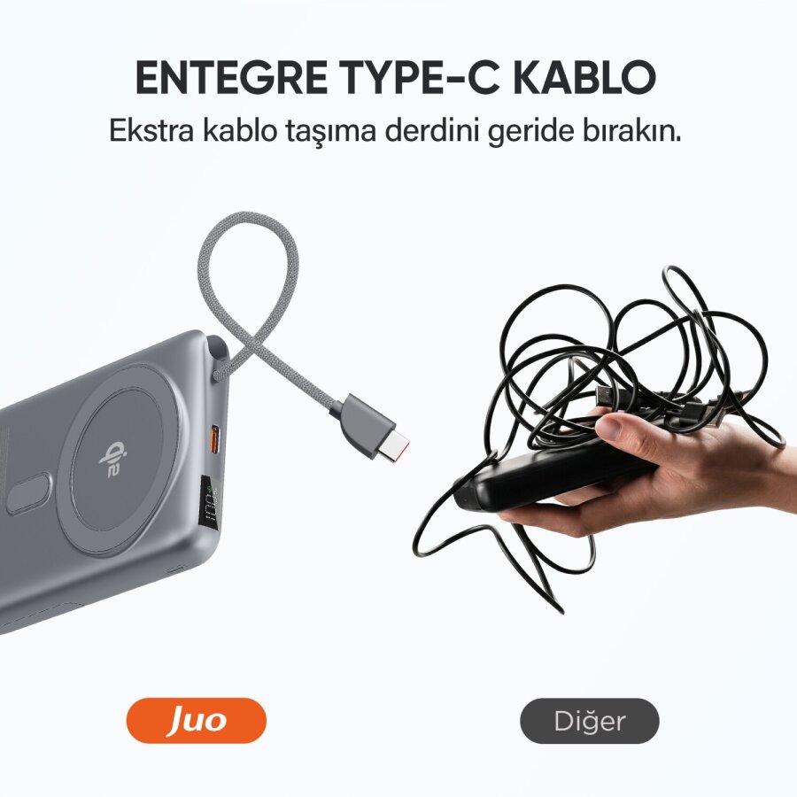 Juo 10000 mAh Qi2 MagSafe Powerbank Standlı PD 22.5W Taşınabilir Kablosuz Hızlı Şarj Cihazı - 3