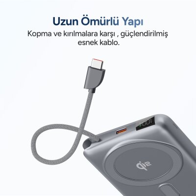 Juo 10000 mAh Qi2 MagSafe Powerbank Standlı PD 22.5W Taşınabilir Kablosuz Hızlı Şarj Cihazı - 4