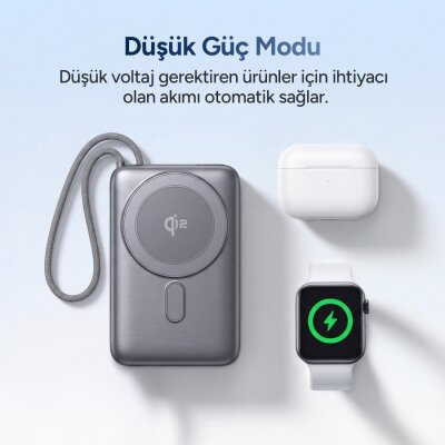Juo 10000 mAh Qi2 MagSafe Powerbank Standlı PD 22.5W Taşınabilir Kablosuz Hızlı Şarj Cihazı - 6