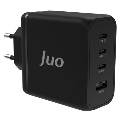 Juo 100W 4 Portlu USB-C + USB-A GaN Şarj Aleti iPhone & Macbook & Notebook Uyumlu PD Type-C Hızlı Şarj Cihazı Siyah