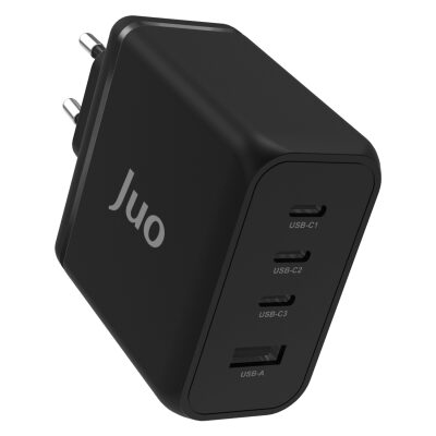 Juo 100W 4 Portlu USB-C + USB-A GaN Şarj Aleti iPhone & Macbook & Notebook Uyumlu PD Type-C Hızlı Şarj Cihazı Siyah - 4