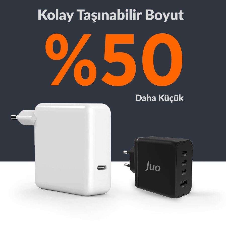Juo 100W 4 Portlu USB-C + USB-A GaN Şarj Aleti iPhone & Macbook & Notebook Uyumlu PD Type-C Hızlı Şarj Cihazı Siyah - 7