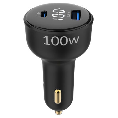 Juo 100W Led Ekranlı Type-C + USB-A Araç Şarj Aleti iPhone & Android & Notebook Araç içi Şarj Cihazı - 2