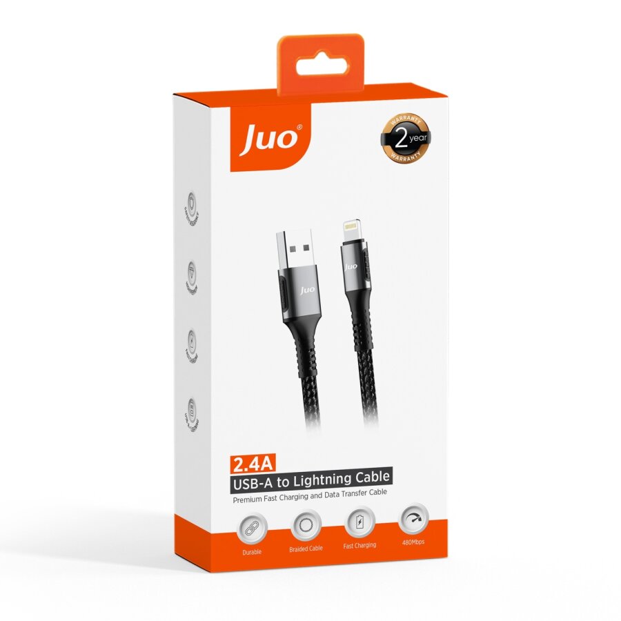 Juo 12W 2.4A USB-A to Lightning Apple iPhone iPad Örgülü Hızlı Şarj ve Data Kablosu 2 Metre - 7