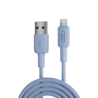 Juo 12W 2.4A USB-A to Lightning iPhone iPad Silikon Hızlı Şarj ve Data Kablosu Mavi 1 Metre