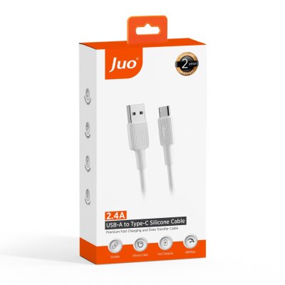 Juo 12W USB-A to Type-C Silikon Hızlı Şarj ve Data Kablosu Beyaz 1 Metre - 7